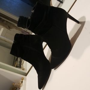 Suede high heel zip up boots